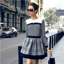 欧洲站新款女装大牌明星千鸟格秋冬连衣裙