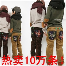 【厂家直销】灯芯绒加绒加厚童裤冬款男童大五星图案加绒长裤