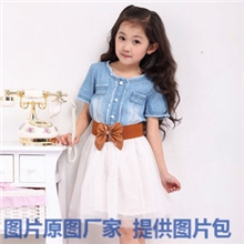 2013爆款夏新款童星林妙可同款韩版女童中大童牛仔连衣裙送腰带