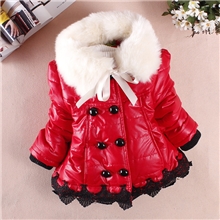 冬装新品韩版时尚毛领双排扣高档小羊皮女童棉衣毛领可拆卸