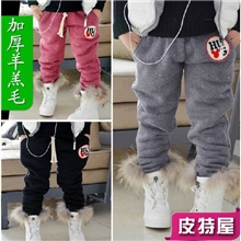 新款韩版儿童棉裤加绒加厚秋冬款童裤童装羊羔绒保暖童裤批发韩国