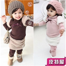 新款韩版保暖高领裙裤女童套装童装批发假三件套中小童打底套装