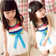 亏本清仓】全棉彩虹条纹心女童吊带纱裙儿童连衣裙蓬蓬纱裙