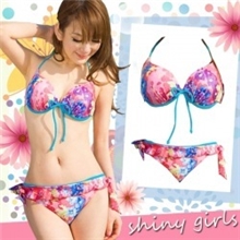 温泉必备波西米亚碎花大胸钢托聚拢比基尼泳衣批发12016