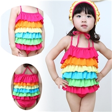 【荐】热销爆款彩虹蛋糕层连体儿童温泉泳衣量大从优1268