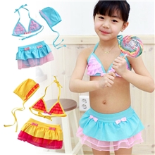【荐】热销爆款甜美比基尼裙式分体泳衣女童芭比游泳衣1018#