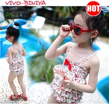 【荐】新款儿童碎花泳衣女童连体吊带泳衣厂家直销1385#