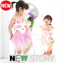 2013新款儿童泳衣女童大甜美公主吊带连体纱裙三件套L1355#