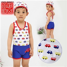 供应批发男童小汽车游泳衣宝宝温泉游泳衣连体泳衣加帽子1163