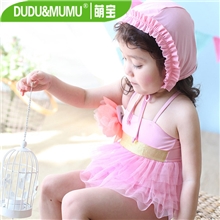 厂家直销新款儿童蕾丝连体粉色花朵泳衣蛋糕层裙式女童温泉泳装