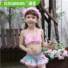 韩版新款儿童泳衣花仙子女童公主泳装比基尼裙式三件套配泳帽