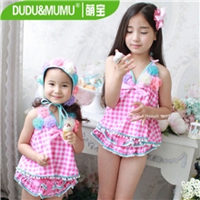 热款韩版新款儿童泳衣立体花女童公主泳装温泉泳衣配泳帽