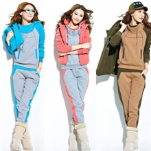 2013秋装新款休闲女装加绒时尚韩版运动套装冬季加厚卫衣三件套
