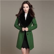 2013新款秋冬季羊毛大衣女毛呢外套兔毛领修身毛呢大衣长款