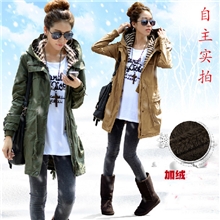 2013冬装加绒棉衣中长款加厚风衣女装休闲带帽棉袄外套