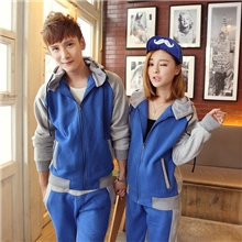 109#2013秋冬新款情侣套装卫衣拼接大码韩版拉链百搭情侣装