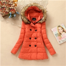 厂家直销连帽毛领双排扣羽绒服韩版中长款女式羽绒服外套批发