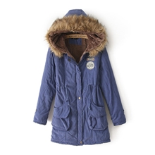 厂家直销秋冬新款女式中长款棉衣外套欧美修身连帽毛领棉衣批发