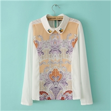 2013秋装新款韩版翻领印花雪纺衬衫长袖女士衬衫衬衣女式衬衫