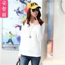 【安哲丽】新款冬装不倒绒加厚撞色贴皮保暖打底衫女士T恤批发