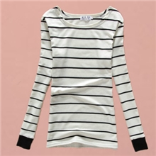【安哲丽】秋装新款韩版女装宽松条纹圆领t恤女士打底衫长袖批发