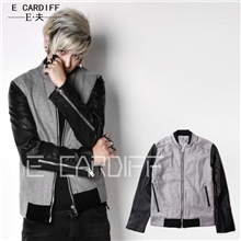 【秋冬新品预售】E夫韩版毛呢皮袖夹克时尚休闲立领男士外套批发