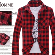 【外贸特供】时尚经典个性格子长袖衬衣修身衬衫男装格子衬衫