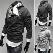 【秋冬新款】外贸专供秋冬兔毛领抓绒加厚男士修身连帽衫/卫衣