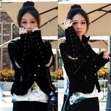 女式外套春装韩版新款立领绒面绑带保暖全棉外套女炫酷潮实拍