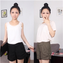 专柜正品夏装韩版新款大码女装女裤宽松百搭淑女双层雪纺短裤