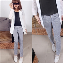 欧美外贸原单时尚黑色细条纹小脚裤铅笔裤修身紧身牛仔裤实拍