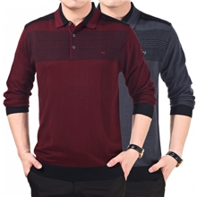 柒牌男装秋季正品纯色t恤男士秋装新款翻领长袖中年加大码男t恤