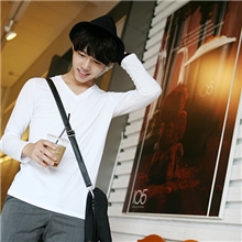 黑色T恤2013秋季韩版男士t恤棉质长袖t恤休闲t恤批发V领男装L100