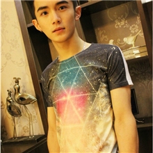 les帅T林弯弯夏装新款星空印花韩版男士短袖t恤修身潮男服饰