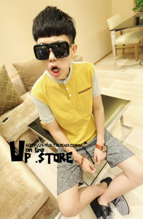 2013韩版潮流男装批发林弯弯夏季短袖前后拼色立领男士polo衫