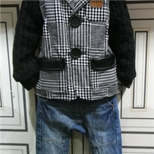 嚒嘻嚒嘻童装/冬季新款/千鸟格毛线袖男童棉衣/男童棉衣外套/