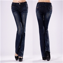 Q1483款Q之一族新品星星拉链头修身直筒女士牛仔裤LO（深蓝色)