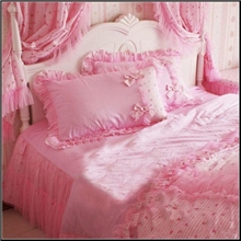新品韩版粉嫩蝴蝶结蛋糕层淑女公主全棉韩式三/四件套