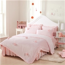 高仿韩国进口公主粉色浪漫立体花朵天鹅绒被子四件套保暖床上用品