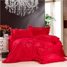 厂家批发大红喜气婚庆宫廷奢华全活性提花贡缎婚庆床品四件套