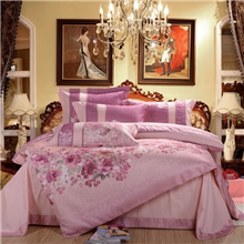 心永恒家纺高档亮丝提花四件套床上用品田园套件悠然之雅粉