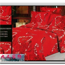 厂家自销活性印花天鹅绒四件套玫瑰情缘床单被套枕套批发团购
