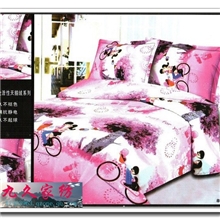 厂家自销活性印花天鹅绒四件套单车恋人床单被套枕套批发团购
