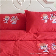 山东滨州厂家刺绣婚庆纯棉老粗布四件套全面四件套