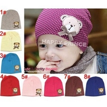 亏本韩版童帽新款儿童小点点小熊标套头帽批发童帽