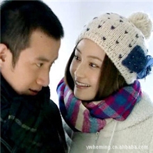 裸婚时代童佳倩加厚双层珍珠蝴蝶结帽子毛线帽针织帽批发