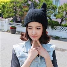 特价火爆韩国秋冬帽子猫耳朵韩版毛线帽男士女士恶魔角针织帽