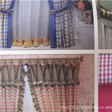 高档小红方格子窗帘布料东南亚田园风格布艺