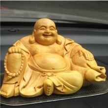 包邮东阳黄杨木木质汽车饰品木雕弥勒佛汽车摆件佛像送防滑垫