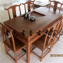 1.5米榆木茶桌7件套实木餐桌茶几两用配电磁炉厂家直销